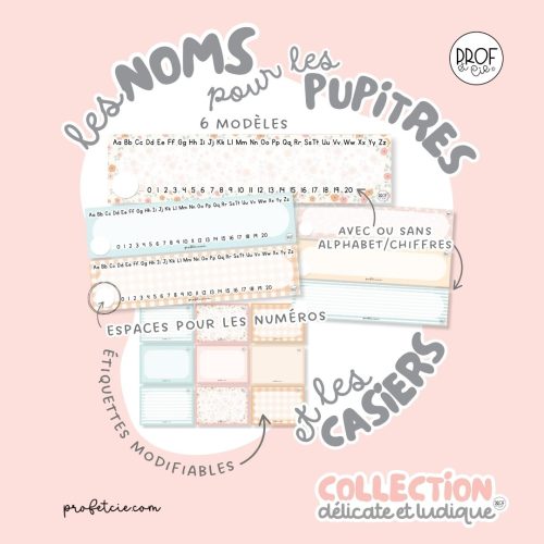 Les noms pour les pupitres et les casiers (collection Délicate et ludique)